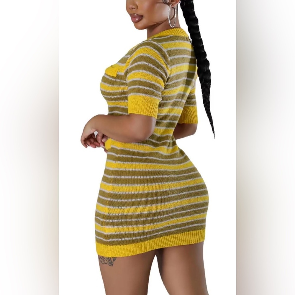 Yellow & Brown Striped Bodycon Mini Dress